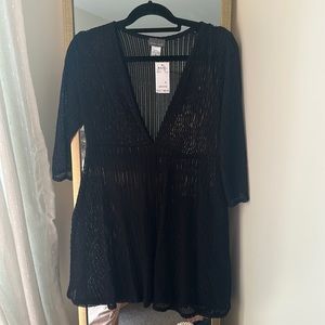 Black v neck mesh coverup